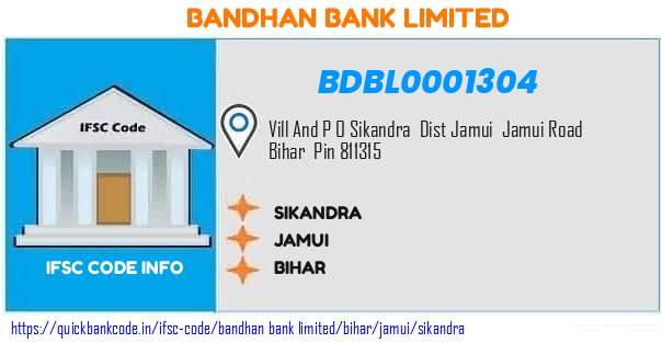 Bandhan Bank Sikandra BDBL0001304 IFSC Code