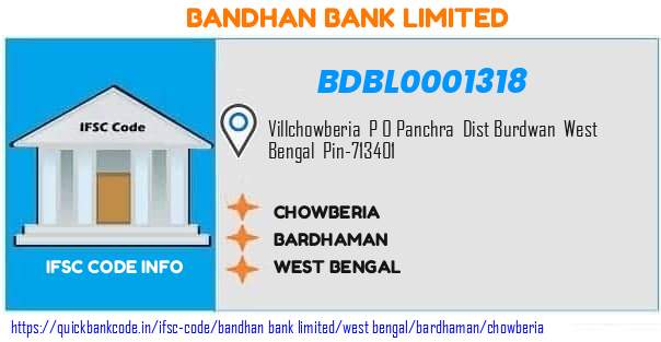 Bandhan Bank Chowberia BDBL0001318 IFSC Code
