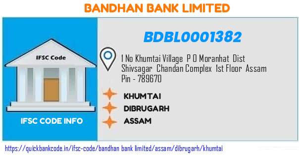 Bandhan Bank Khumtai BDBL0001382 IFSC Code