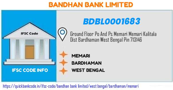 Bandhan Bank Memari BDBL0001683 IFSC Code