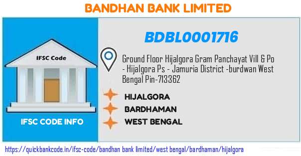 Bandhan Bank Hijalgora BDBL0001716 IFSC Code