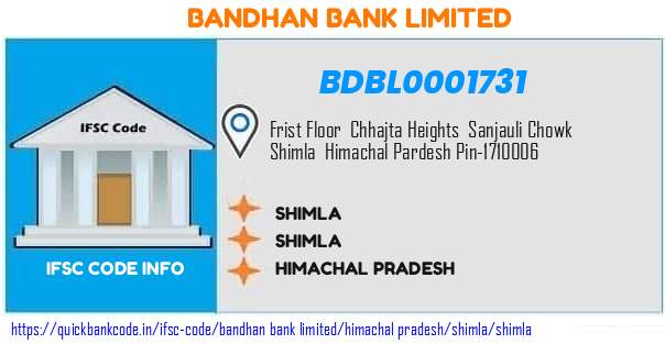 Bandhan Bank Shimla BDBL0001731 IFSC Code