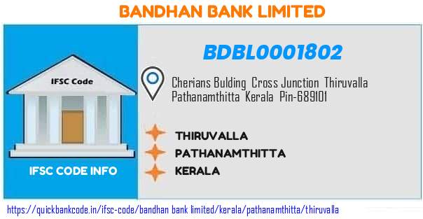 Bandhan Bank Thiruvalla BDBL0001802 IFSC Code