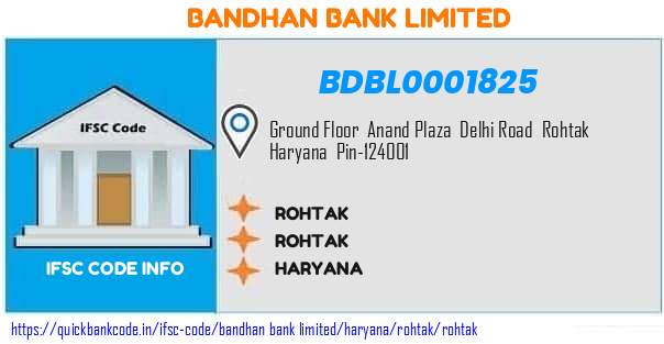 Bandhan Bank Rohtak BDBL0001825 IFSC Code