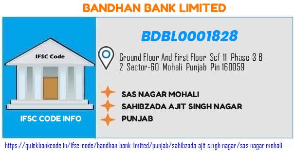 Bandhan Bank Sas Nagar Mohali BDBL0001828 IFSC Code