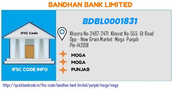 Bandhan Bank Moga BDBL0001831 IFSC Code