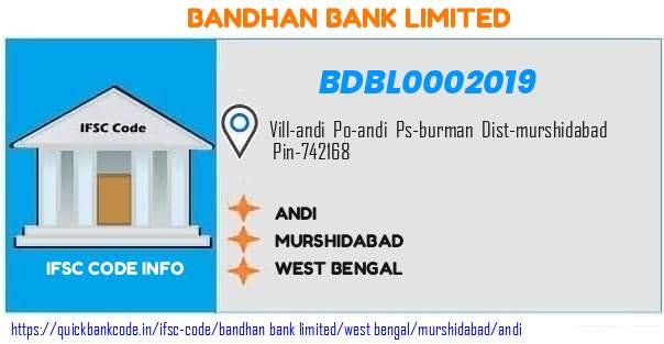 Bandhan Bank Andi BDBL0002019 IFSC Code