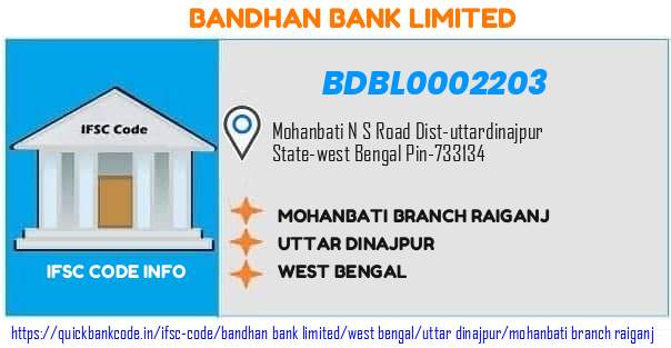 Bandhan Bank Mohanbati Branch Raiganj BDBL0002203 IFSC Code