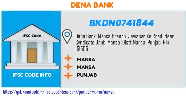 Dena Bank Mansa BKDN0741844 IFSC Code