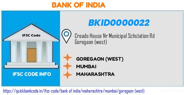 BKID0000022 Bank of India. GOREGAON WEST