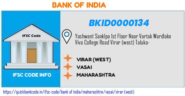 Bank of India Virar west BKID0000134 IFSC Code
