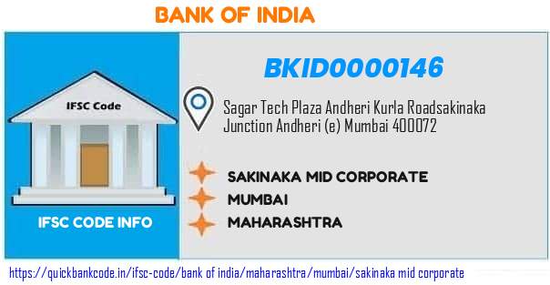 Bank of India Sakinaka Mid Corporate BKID0000146 IFSC Code