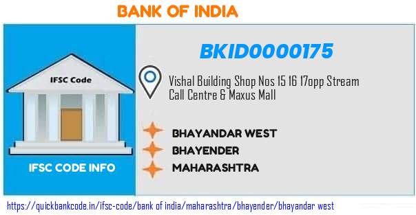 Bank of India Bhayandar West BKID0000175 IFSC Code