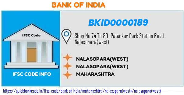 Bank of India Nalasoparawest BKID0000189 IFSC Code