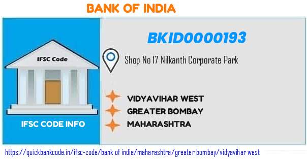 Bank of India Vidyavihar West BKID0000193 IFSC Code