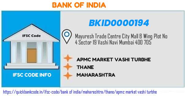 Bank of India Apmc Market Vashi Turbhe BKID0000194 IFSC Code