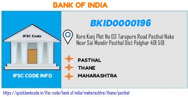 Bank of India Pasthal BKID0000196 IFSC Code