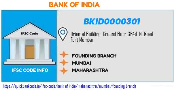 Bank of India Founding Branch BKID0000301 IFSC Code