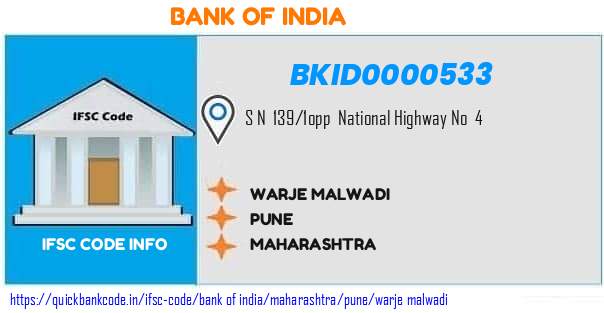 BKID0000533 Bank of India. WARJE MALWADI