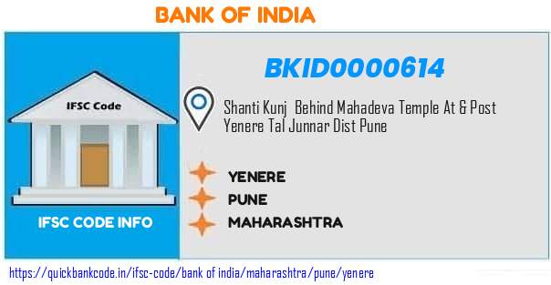 Bank of India Yenere BKID0000614 IFSC Code