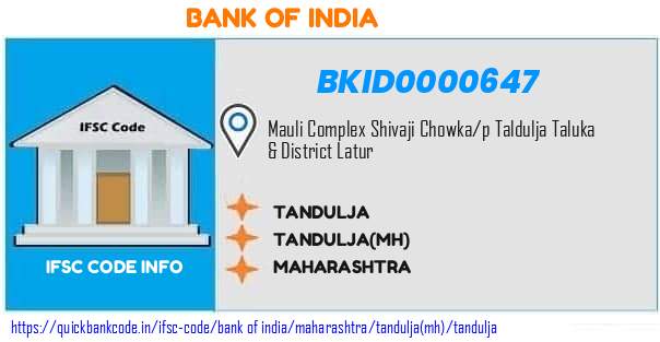 BKID0000647 Bank of India. TANDULJA