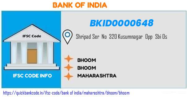 Bank of India Bhoom BKID0000648 IFSC Code