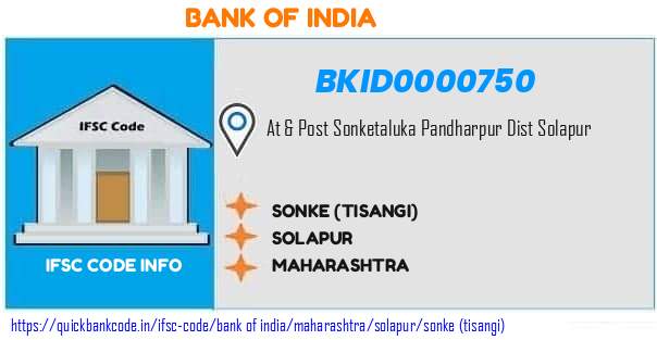 Bank of India Sonke tisangi BKID0000750 IFSC Code