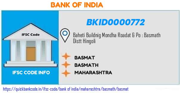 Bank of India Basmat BKID0000772 IFSC Code