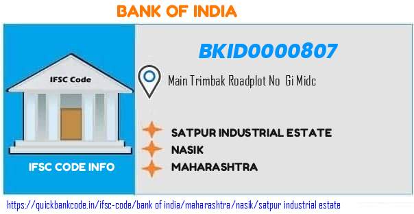 Bank of India Satpur Industrial Estate BKID0000807 IFSC Code