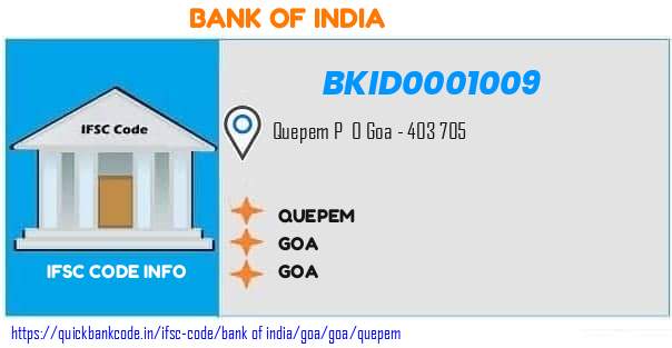 Bank of India Quepem BKID0001009 IFSC Code