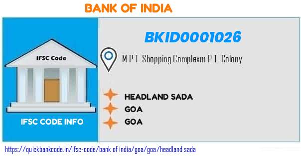 Bank of India Headland Sada BKID0001026 IFSC Code
