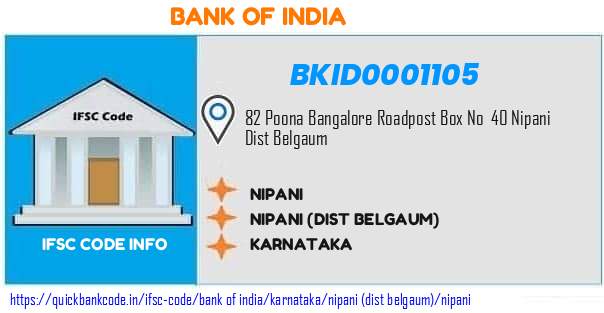 Bank of India Nipani BKID0001105 IFSC Code
