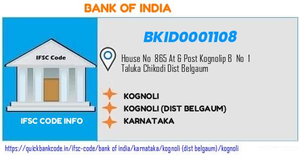 Bank of India Kognoli BKID0001108 IFSC Code
