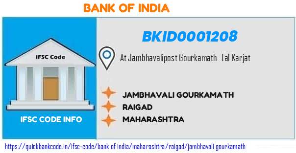 Bank of India Jambhavali Gourkamath BKID0001208 IFSC Code