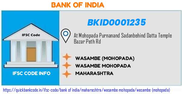 Bank of India Wasambe mohopada BKID0001235 IFSC Code