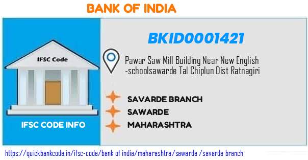 Bank of India Savarde Branch BKID0001421 IFSC Code