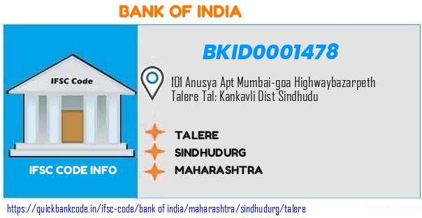 Bank of India Talere BKID0001478 IFSC Code