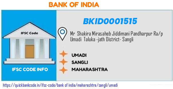 Bank of India Umadi BKID0001515 IFSC Code