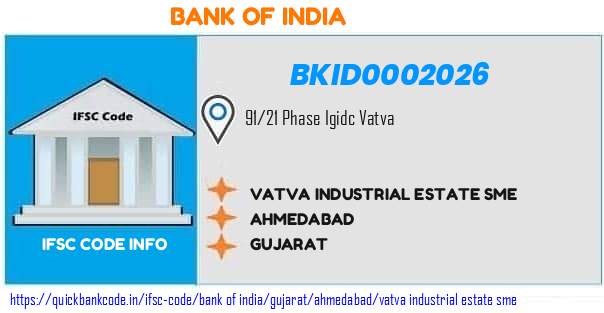 Bank of India Vatva Industrial Estate Sme BKID0002026 IFSC Code