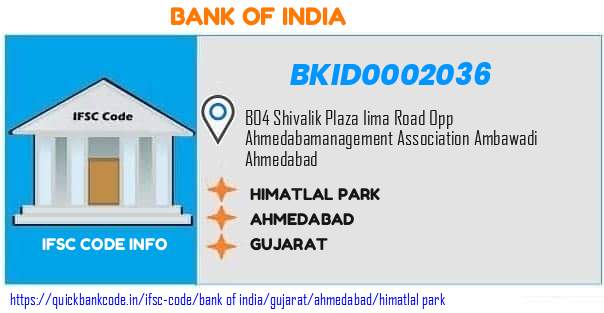 Bank of India Himatlal Park BKID0002036 IFSC Code