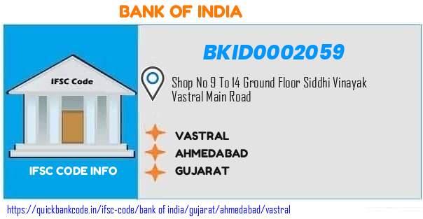 Bank of India Vastral BKID0002059 IFSC Code