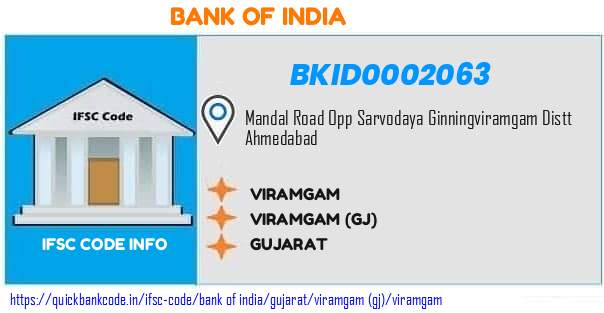 Bank of India Viramgam BKID0002063 IFSC Code