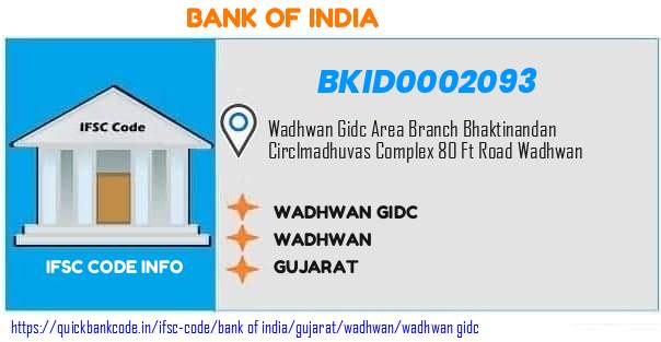 Bank of India Wadhwan Gidc BKID0002093 IFSC Code