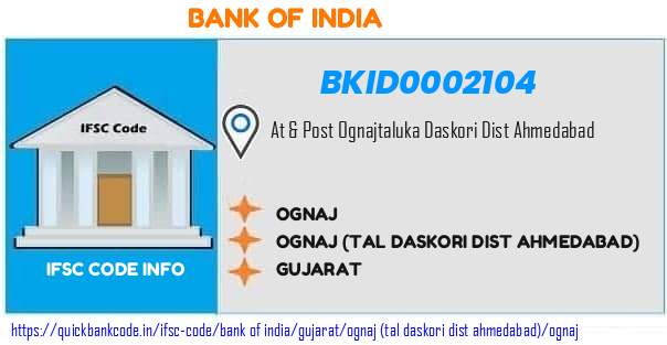 Bank of India Ognaj BKID0002104 IFSC Code