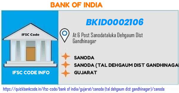Bank of India Sanoda BKID0002106 IFSC Code