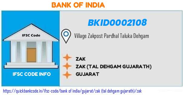 Bank of India Zak BKID0002108 IFSC Code