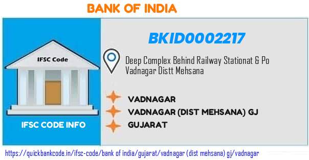 Bank of India Vadnagar BKID0002217 IFSC Code