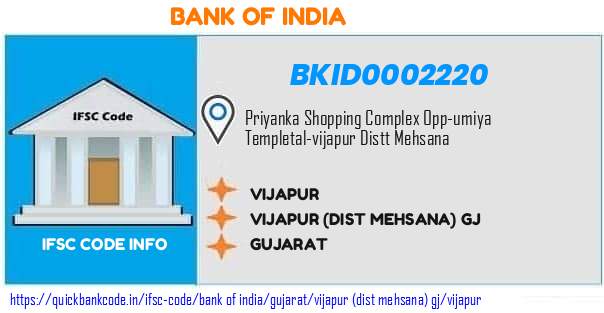 Bank of India Vijapur BKID0002220 IFSC Code