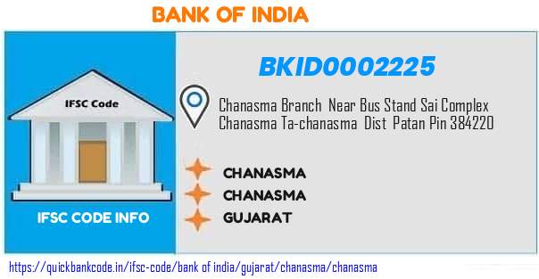 Bank of India Chanasma BKID0002225 IFSC Code