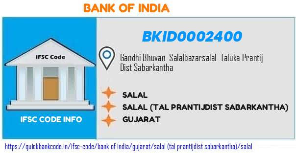 Bank of India Salal BKID0002400 IFSC Code
